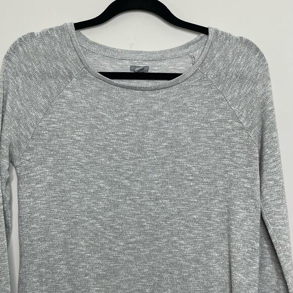 Aerie Sweater Round Neck Long Sleeve Hi-Lo Hem Side Slit Heathered Gray Size XS - Picture 2 of 10